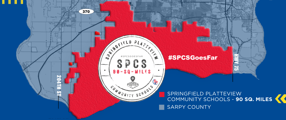 springfield platteview school district map indicating that our school district is 90 mi.² and it makes up most of Sarpy county